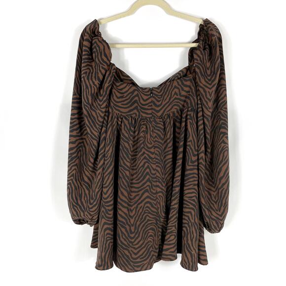 Lovers‎ & Friends Fai Mini Dress Babydoll Tiger Print Brown Black Long Sleeve - Picture 10 of 11